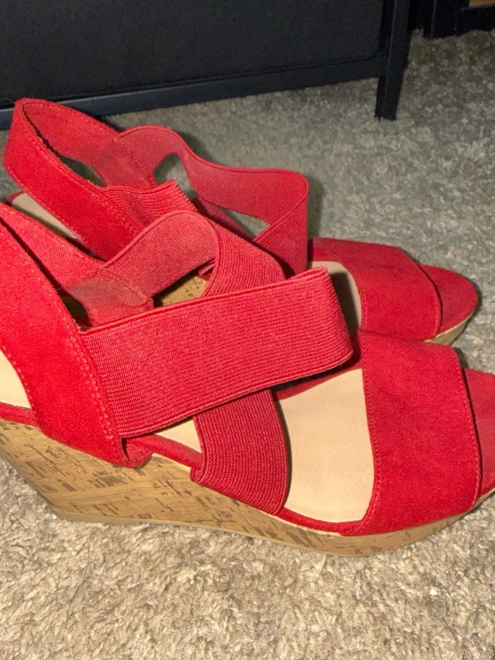 American Eagle Outfitters Red Elastic Crossover Wedge Sandals